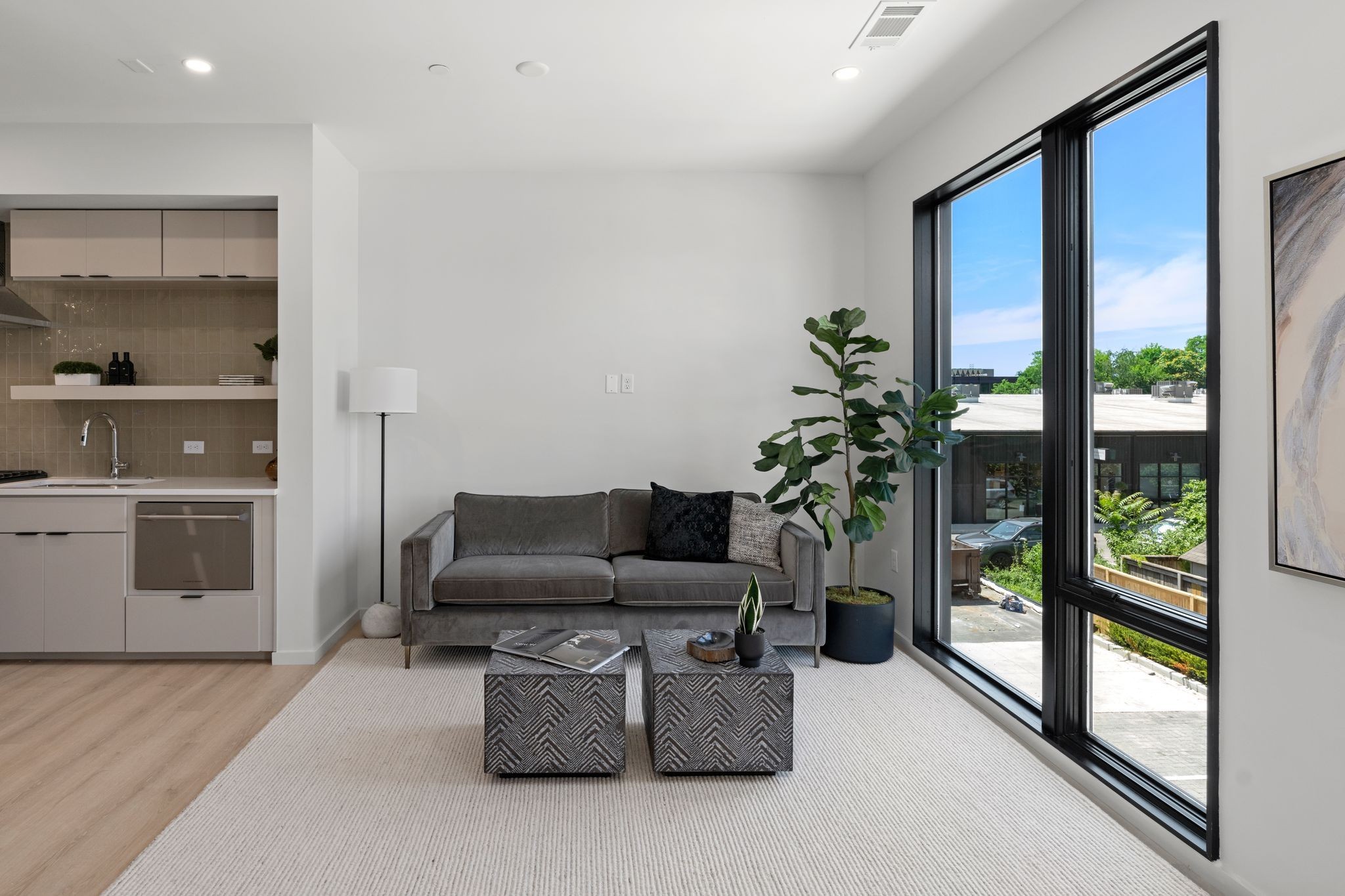 Studio living space at Merritt #205